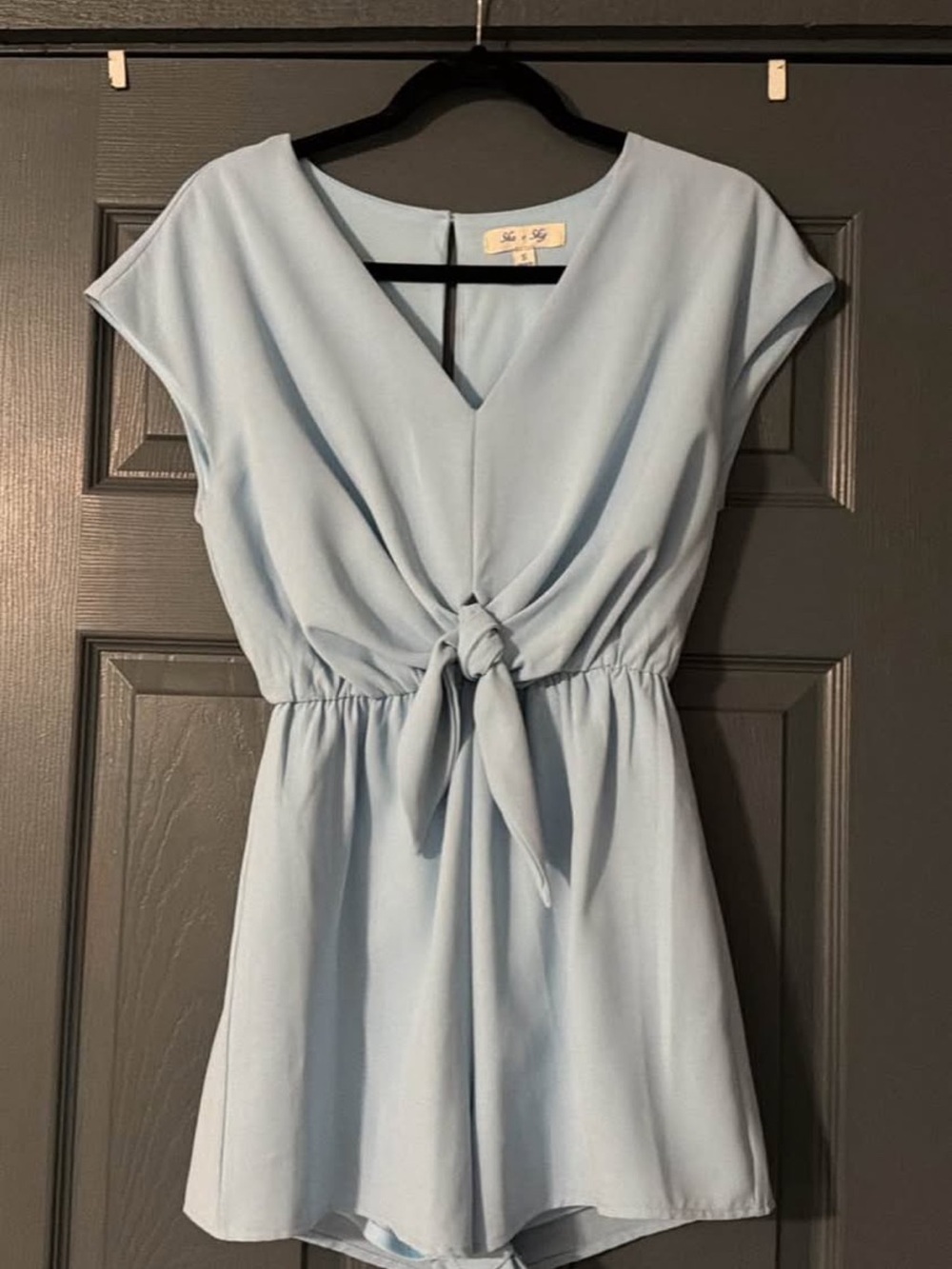 She + Sky Light Blue Tie-Front Romper